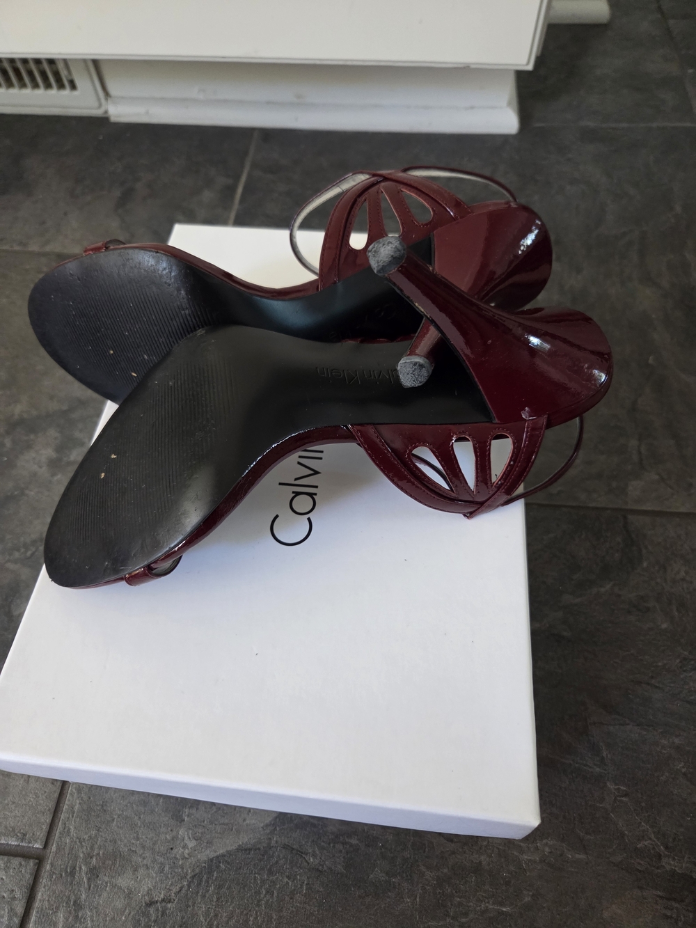 Calvin Klein Women's Bordeaux Patent Leather Ankle-Strap Heels. In Original Box. - Picture 2 of 2